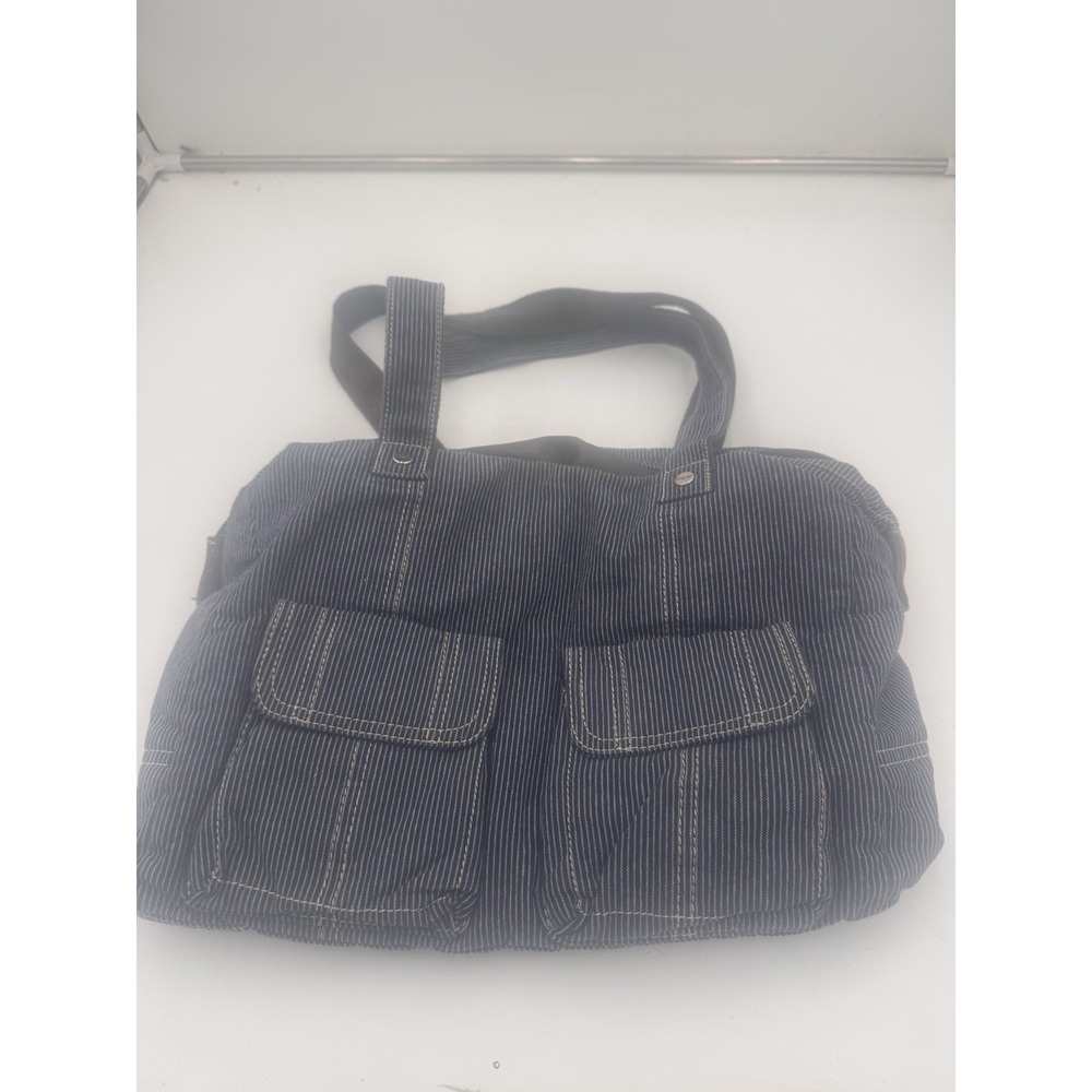 Thirty-One Casual Cargo Tote Blue Striped Handle Shoulder Bag